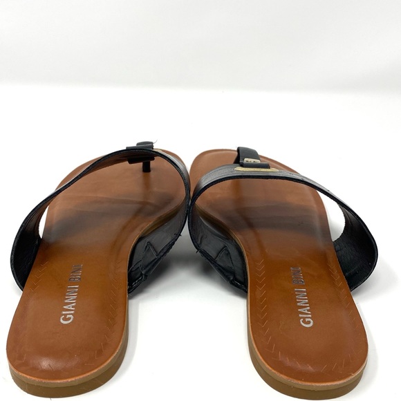 GIANNI BINI Women's Thong Black Leather Flat Sandals FAIRISS 6M - Picture 10 of 13